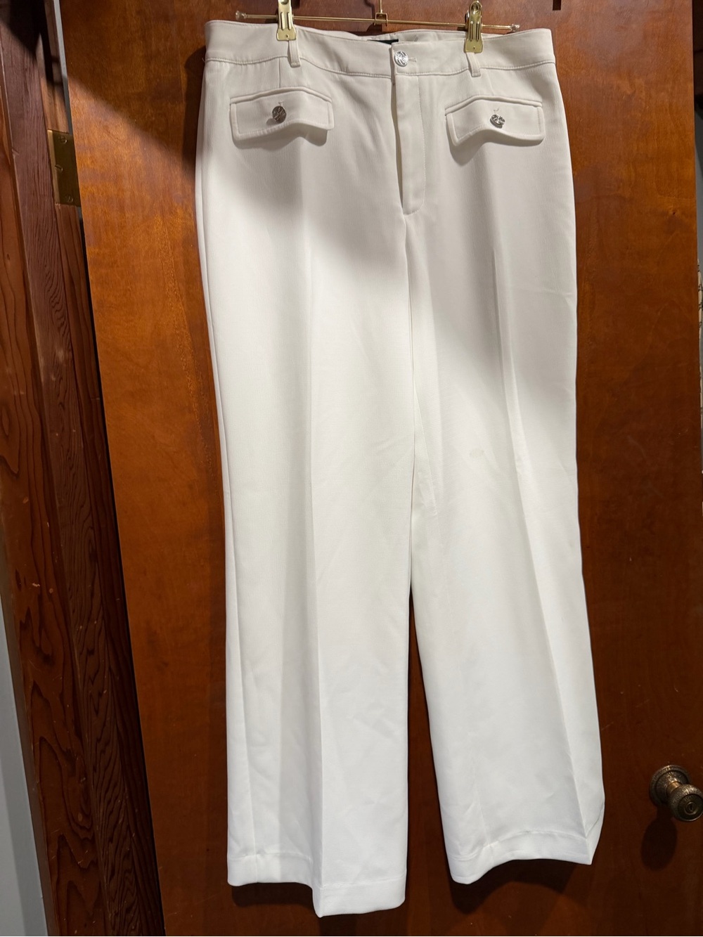 Karl Lagerfeld Wide-Leg White Trousers with Front Flap Pockets